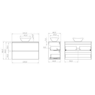 Ensemble Salle de Bain Kaji | 100 cm Teka | Deux Tiroirs | Lavabo Rond sur Plan | N'inclut pas le Miroir | Alday