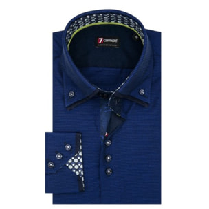 Camicia Uomo 3 Bottoni Button Down Doppio Collo Slim Jacquard fantasia Bluette/Blu