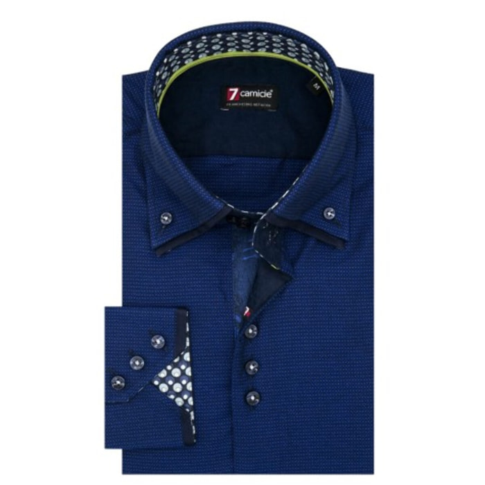 Camicia Uomo 3 Bottoni Button Down Doppio Collo Slim Jacquard fantasia Bluette/Blu