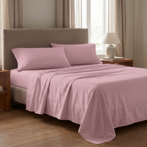 Completo lenzuola matrimoniale in raso di cotone 200 TC, set con lenzuolo sopra sotto con angoli e 2 federe con volani, morbido e traspirante, effetto seta elegante, stile hotel, resistente e facile da lavare, comfort per tutte le stagioni