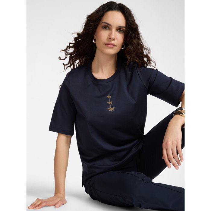 Elena Mirò - T-shirt in cotone con libellule - Blu