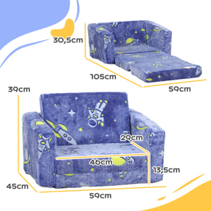 Sillón Infantil Plegable Sofá Infantil Reclinable 2 en 1 Sofá para Bebés Tapizado de Tela Luminosa Cojín y Funda Lavables para Dormitorio Salón Azul