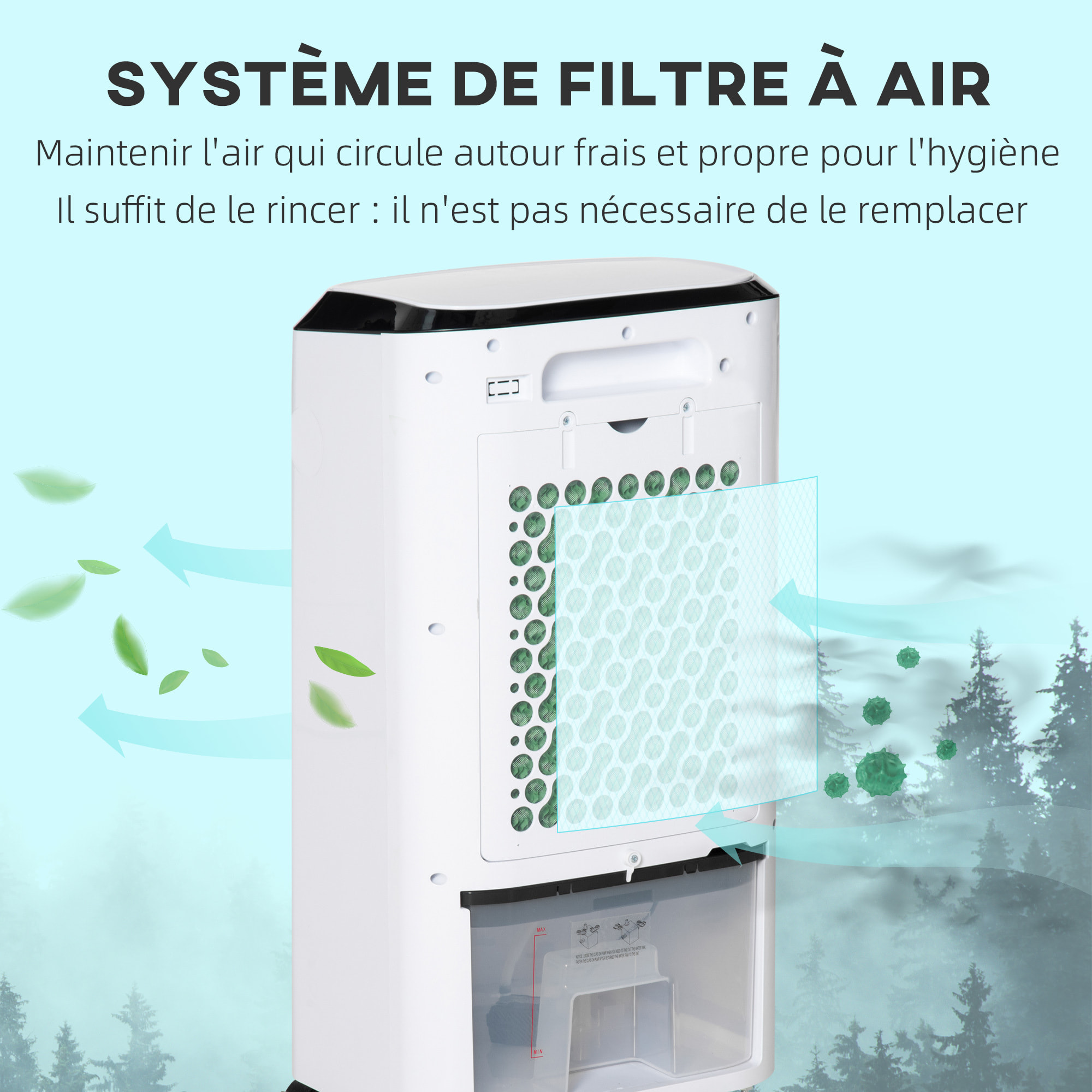 HOMCOM Ventilateur rafraichisseur humidificateur ioniseur 4 en 1 avec télécommande - portable silencieux oscillant 60W - capacité max. réservoir 10L - idéal pièces 20 m² max. - blanc noir