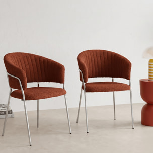 Lot de 2 chaises en tissu bouclé, piètement chromé - ISYA