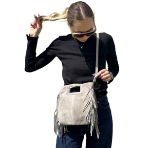 Borsa a Mano in Vera Pelle Scamosciata con Frange Made in Italy
