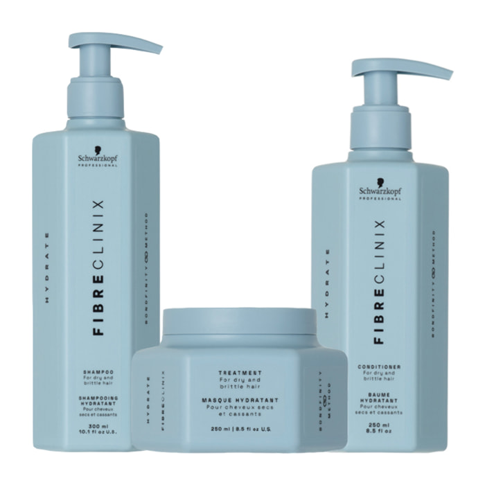 SCHWARZKOPF Kit Fibre Clinix Hydrate Shampoo 300ml + Mask 250ml + Conditioner 250ml