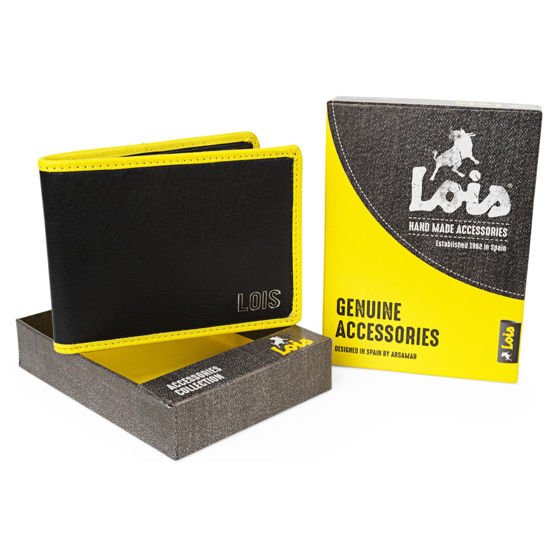 Cartera Hombre Piel Lois Davis Negro-Amarillo