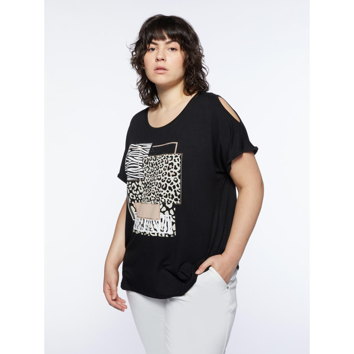 Fiorella Rubino - T-shirt con stampa animalier - Nero