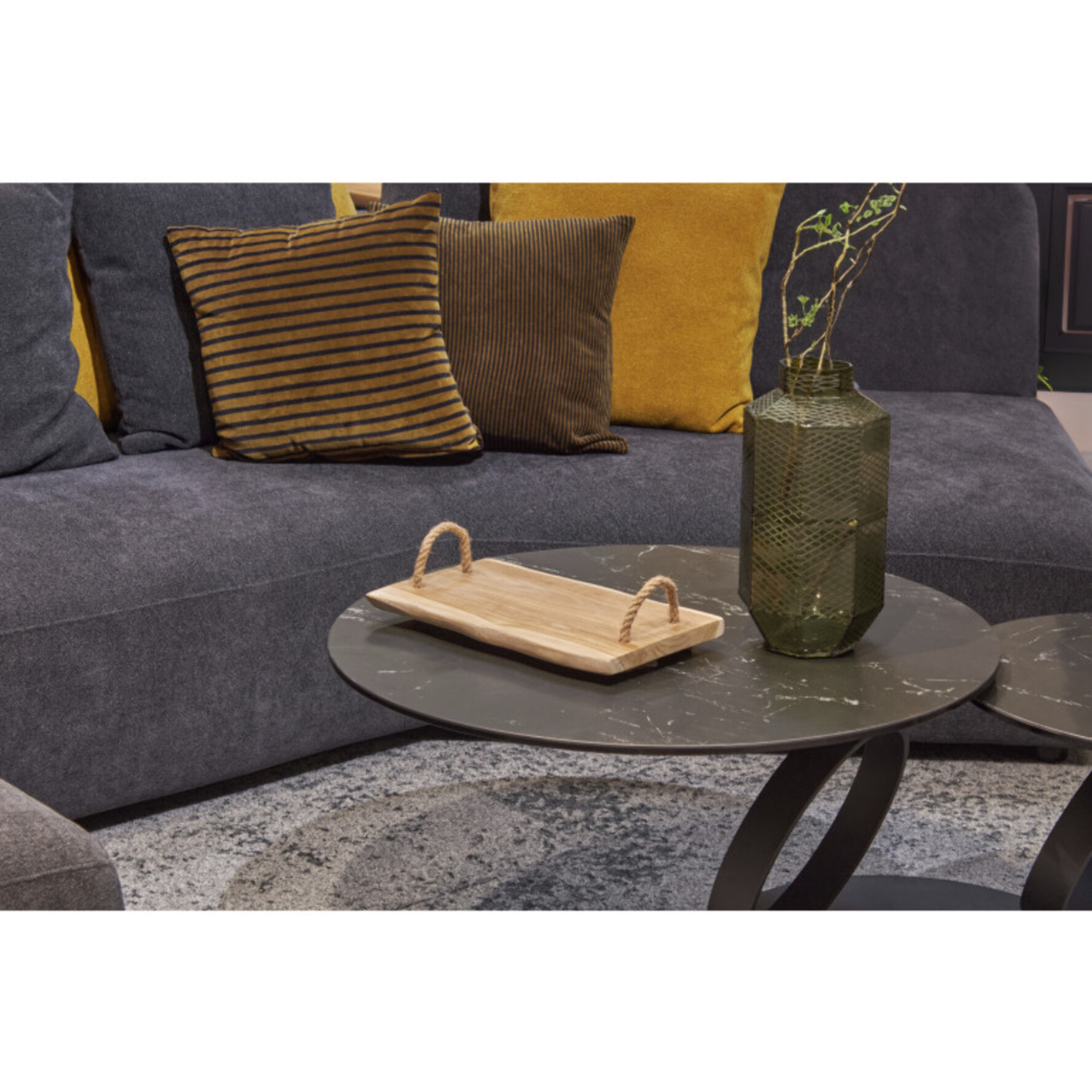 Plateau apéro/décoratif en teck brut blanchi avec poignées corde - MERIDA