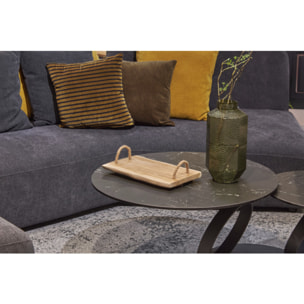 Plateau apéro/décoratif en teck brut blanchi avec poignées corde - MERIDA