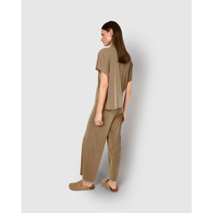 Pantaloni crop fluido verde cachi