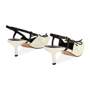 Décolleté slingback donna panna con fiocchetto
