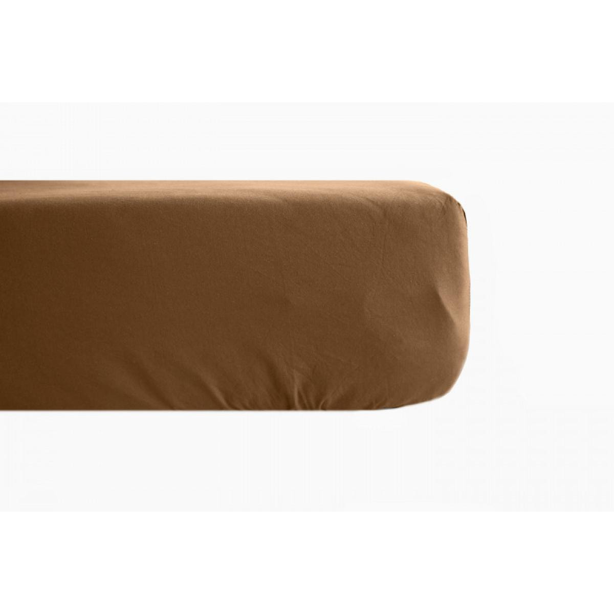 Drap housse percale pur coton peigné longues fibres 80 fils/cm² avec bonnet de 35 cm Vent du sud - Cognac