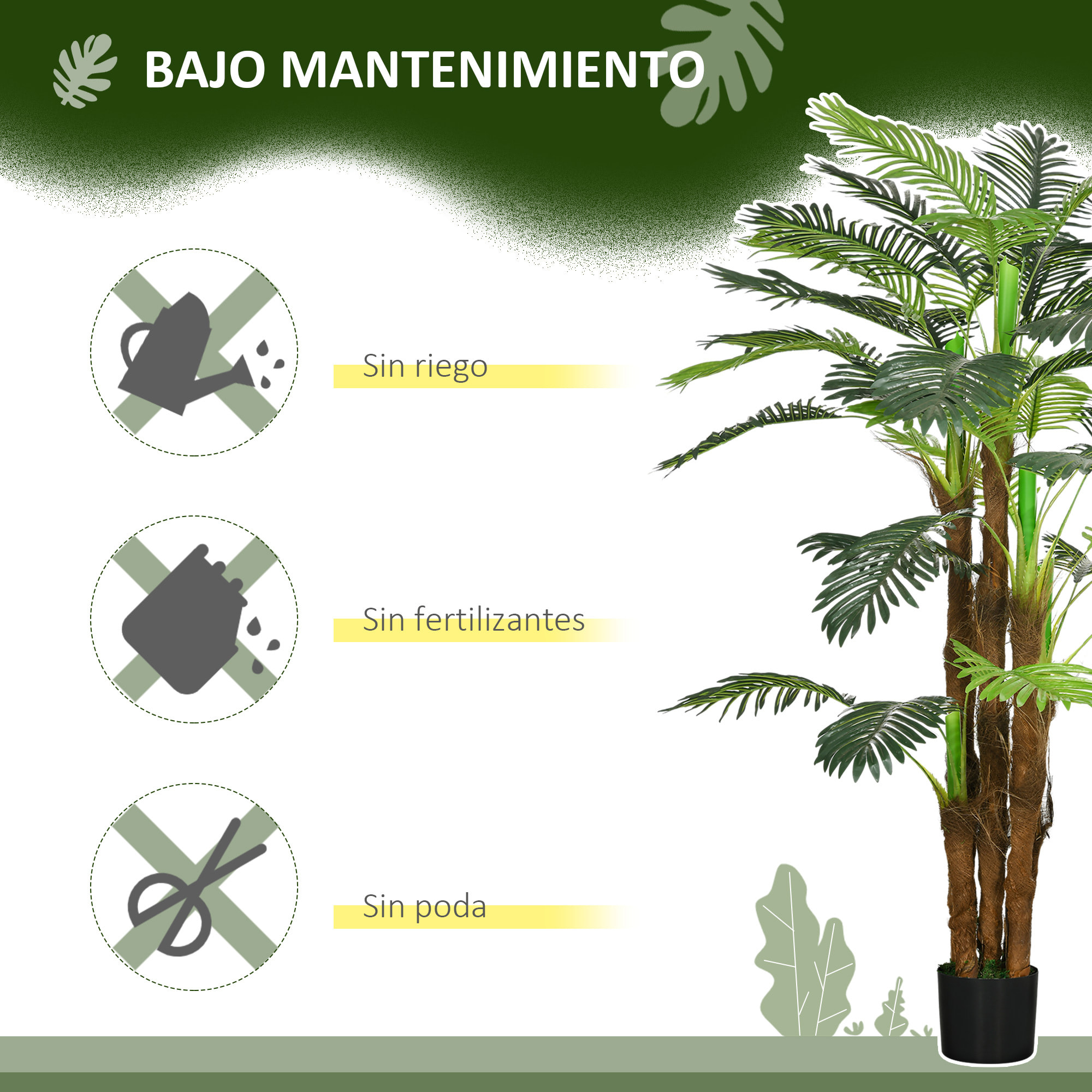 Planta Artificial Decorativa 160 cm Palmera Artificial con Maceta y Hojas para Interior Hogar Salón Oficina Verde