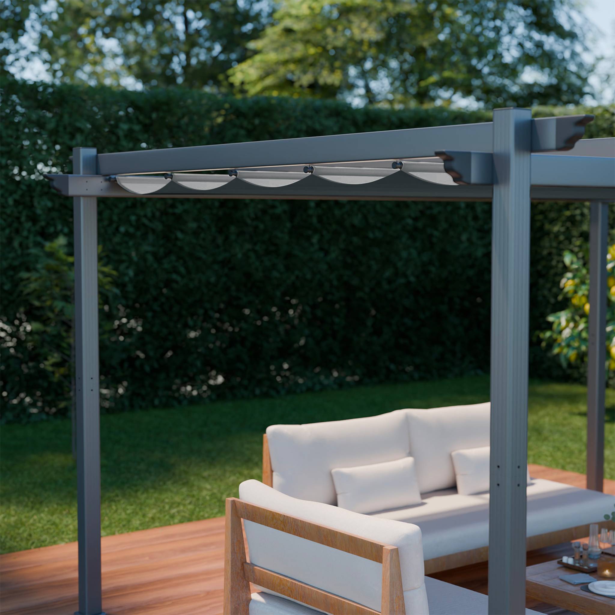 Pergola aluminium - Isla 3x4m -  Toile grise - Tonnelle idéale pour votre terrasse. toit rétractable. toile coulissante. structure aluminium
