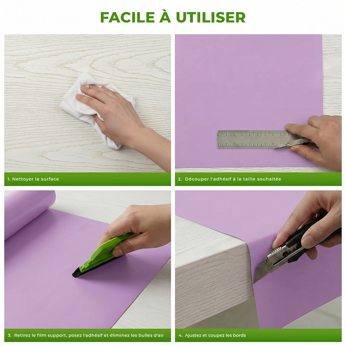 Rouleau adhésif décoratif Vinyle au Mètre - Lilas - Sticker Lavable Imperméable Mur Cuisine Meubles