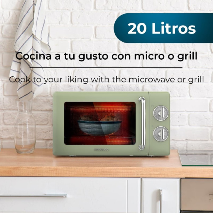 Cecotec Microondas Mecánico con Grill de 20 L Proclean 3110 Retro Green. 700 W e