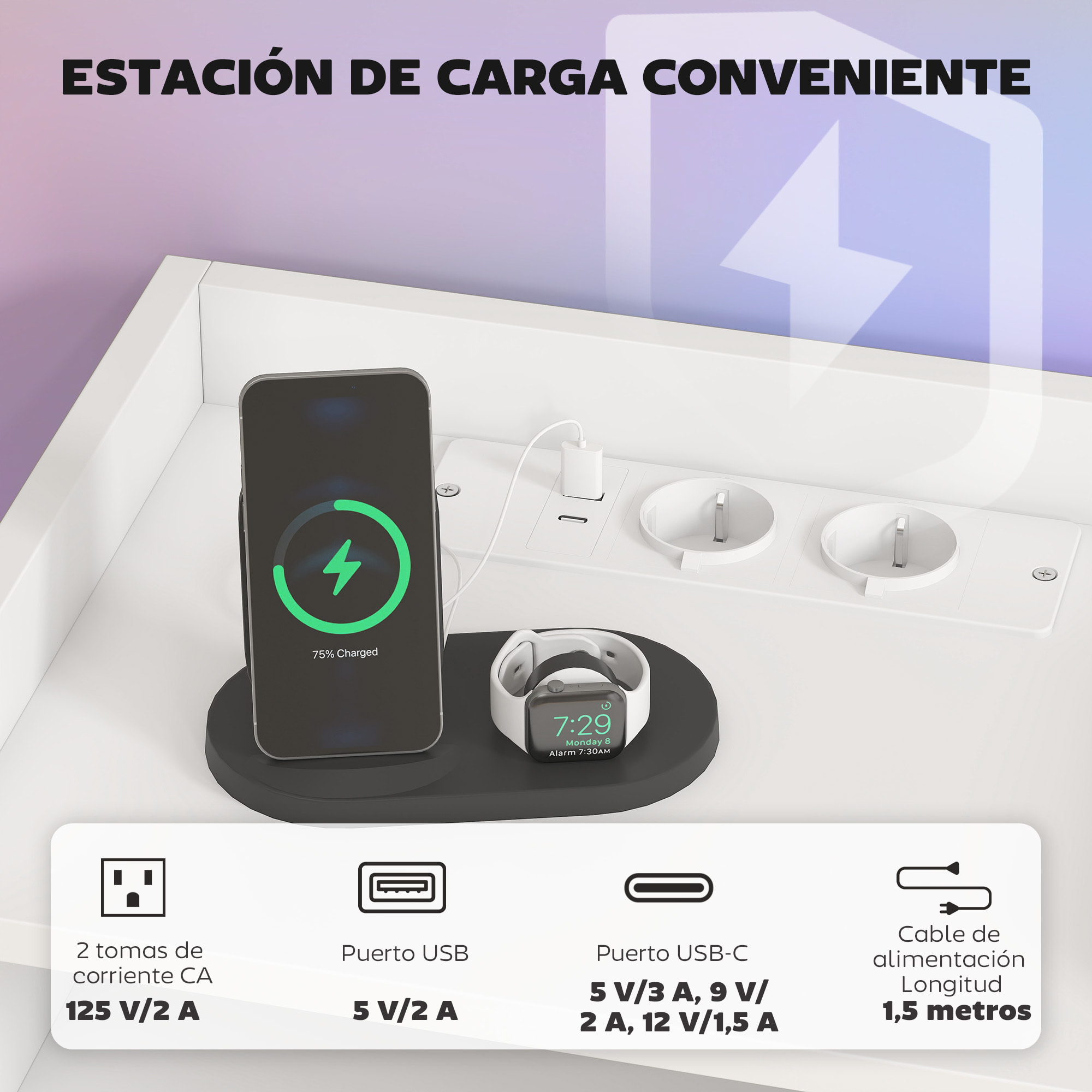 Juego de 2 Mesitas de Noche Flotantes con Estación de Carga, Mesillas de Noche Dormitorio, Cajón, Estante Abierto, Montado en la Pared, Estilo Moderno, para Sala de Estar, 40x29x29 cm, Blanco