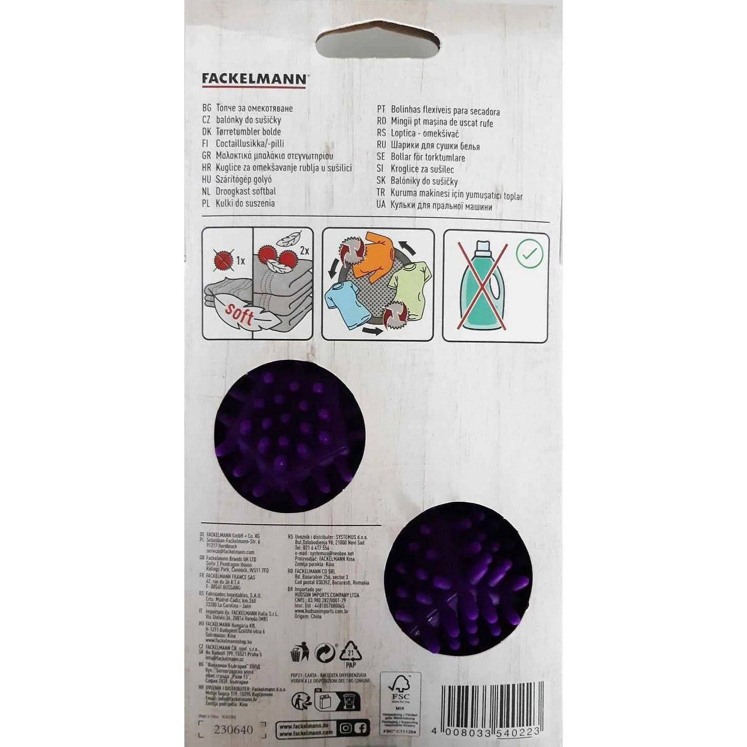 Lot de 2 balles de séchage pour le linge Fackelmann