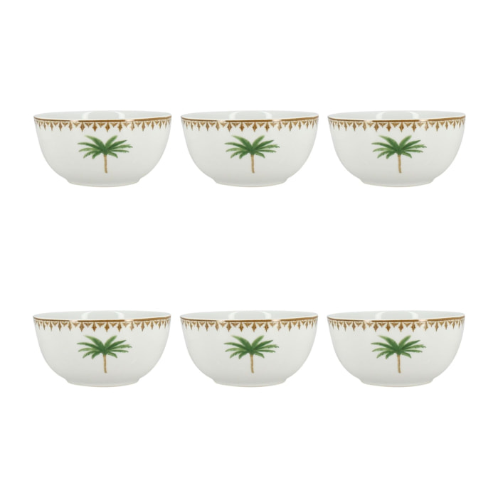 Lot de 6 bols 45cl en porcelaine à motif palmier ATLAS