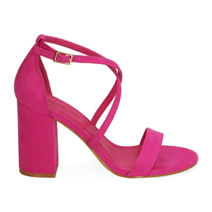 Sandalias fucsia en microfibra, tacón 9 cm