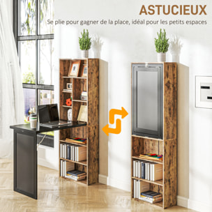 Bureau mural pliable table murale rabattable suspendue sur pied avec bibliothèque tableau à craie intégré panneaux particules bois