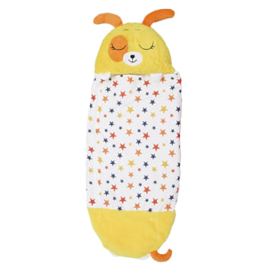 DAM Saco de dormir convertible en almohada, para niños, Perrito. Tacto peluche. Pequeño / S: 128x45cm. 135x50x40 Cm. Color: Amarillo