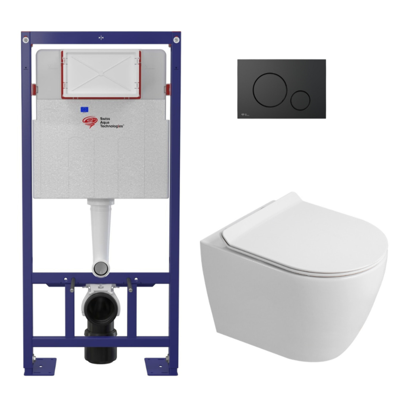 Pack WC bâti-support autoportant + WC sans bride Ceramia PixL avec abattant SoftClose + plaque noir (STCEPXWT01-U)