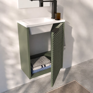 Ensemble Meuble Lave Mains Cranté Vert et Noir 40x50x22 cm - Vasque et Miroir - MALO