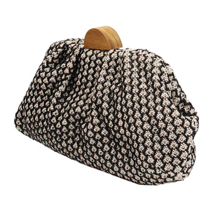 Clutch donna nero beige in raffia