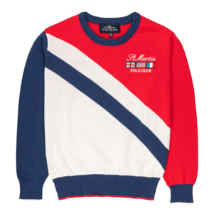 Girocollo finezza 12 con intarsio diagonale Polo Club St Martin Rosso