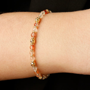 Bracciale in Argento 925 placcato Oro Giallo 18Kt con Sfere Martellate e Corniola Rossa
