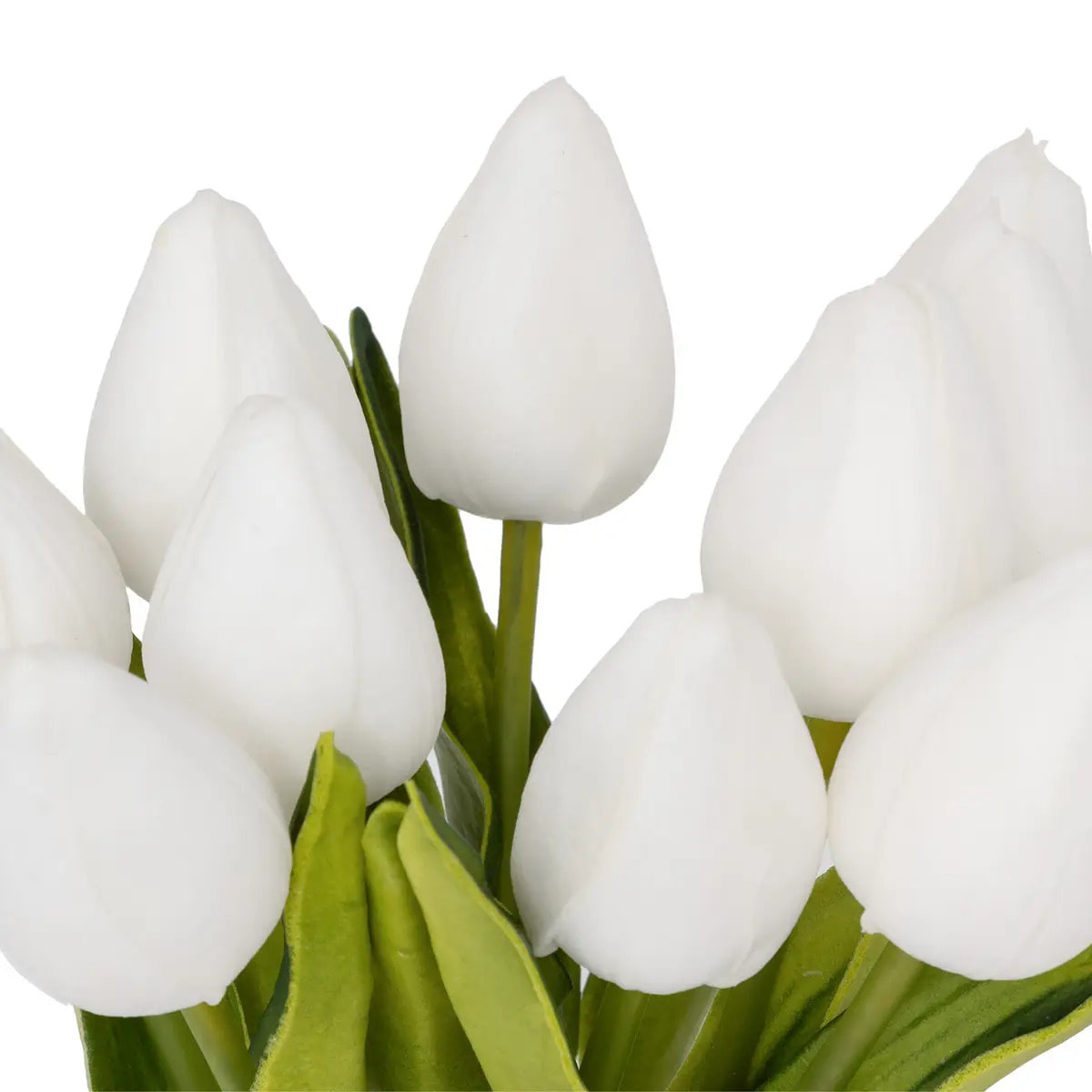 Composition tulipes avec vase "Hector" blanc H28,5cm