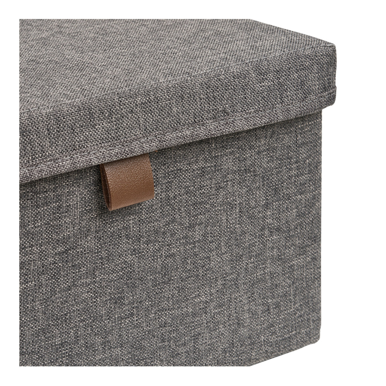 Set 3 scatole Noto in tessuto grigio scuro con coperchio e linguetta in ecopelle
