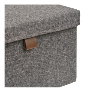 Set 3 scatole Noto in tessuto grigio scuro con coperchio e linguetta in ecopelle