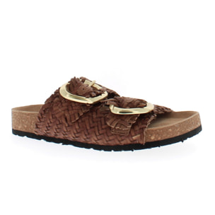 Armata di Mare Scarpe Donna Ciabatte in Pelle con Doppia Fibbia AMD 1V3760 Tan