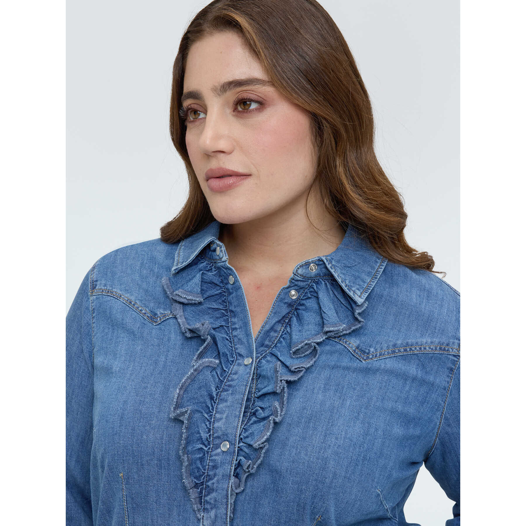 Fiorella Rubino - Camicia in denim con rouches - Blu