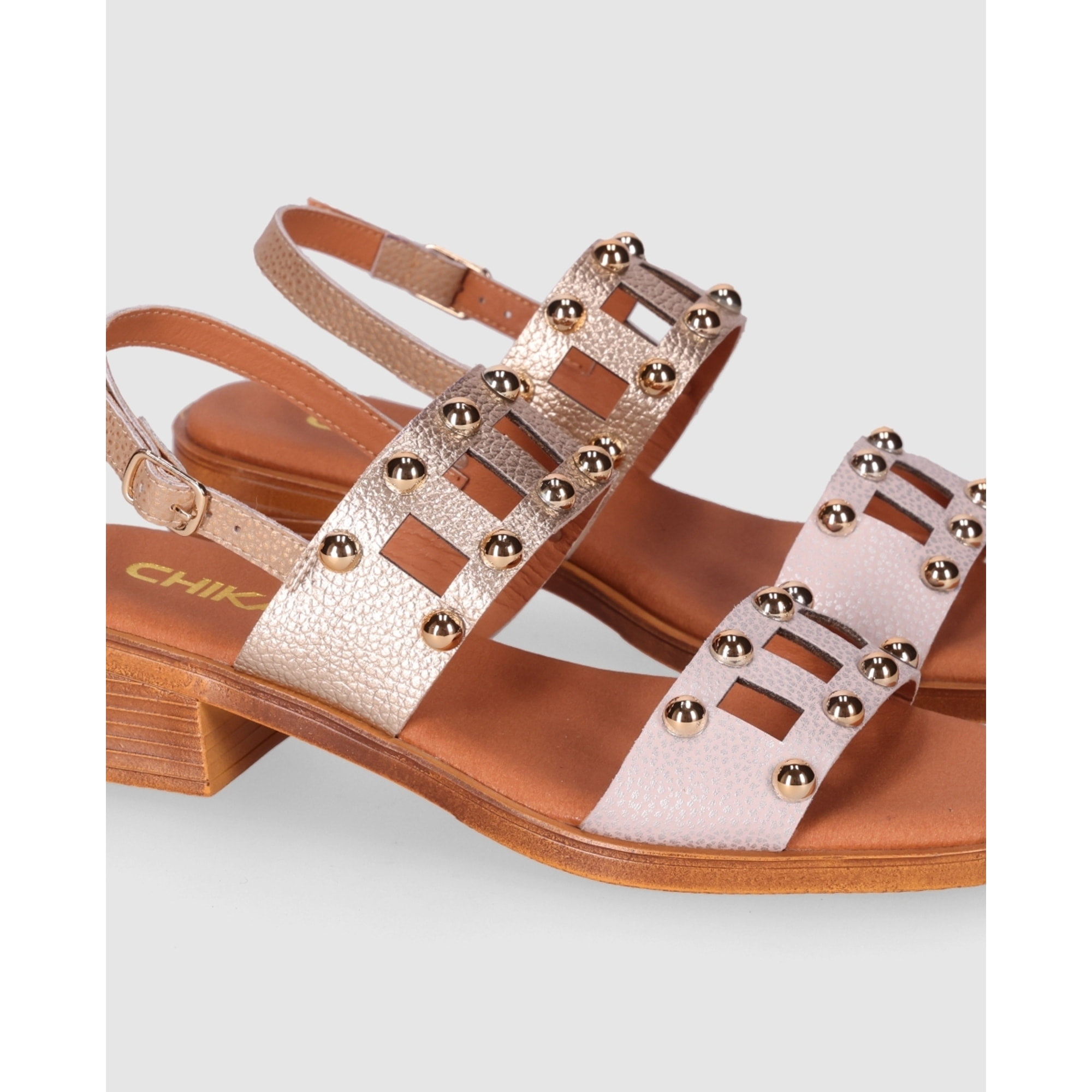 Sandalias de Piel - Multi-Platino - Tacón: 4 cm