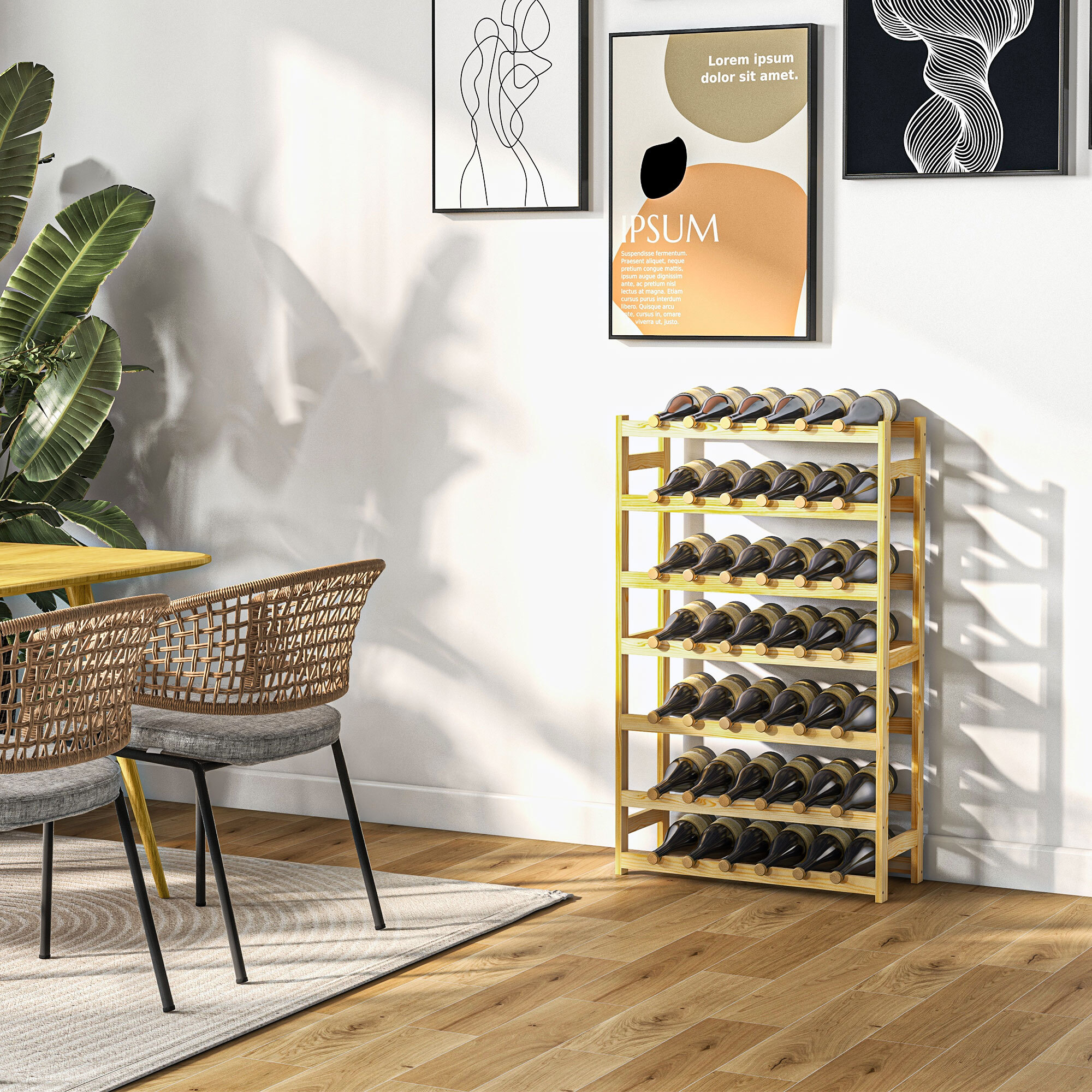 Casier bouteilles vin 42 bouteilles - rack à bouteille en bois 7 niveaux - range bouteille pin verni