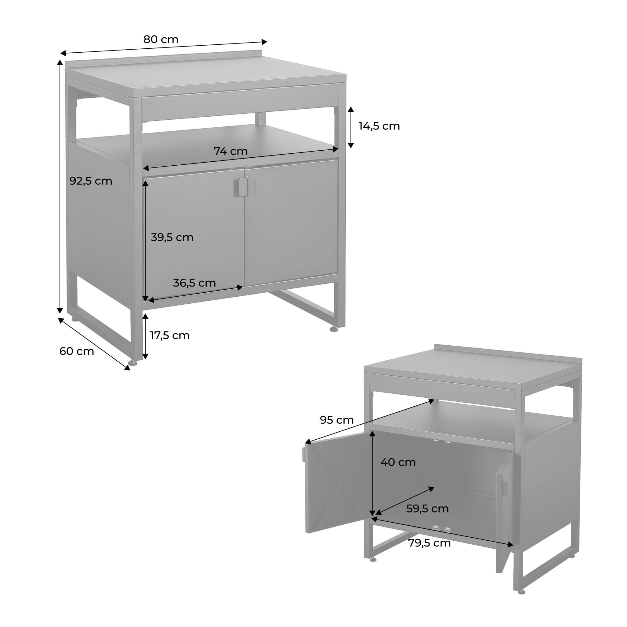 Cuisine extérieure acier 2 portes L80cm noir - Kea