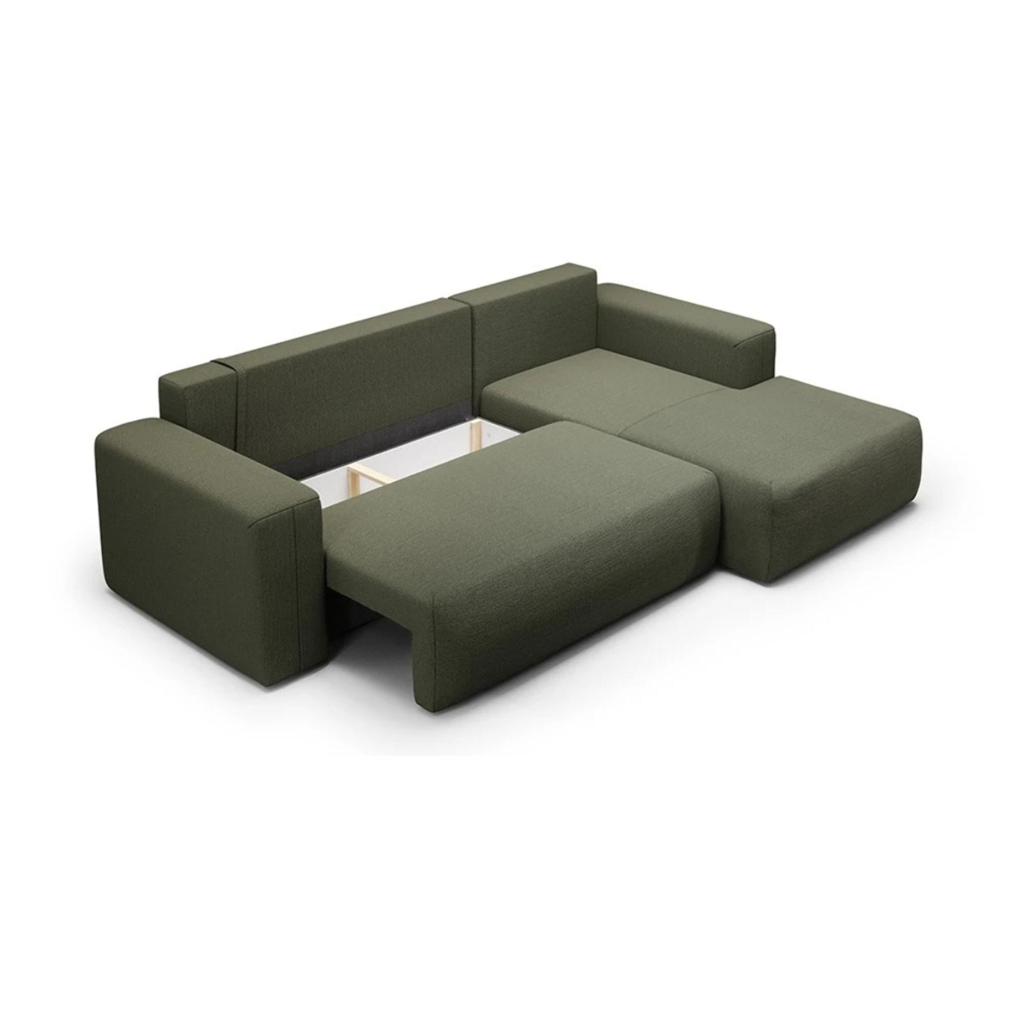 NALA - Canapé d'angle droit convertible 4 places en tissu kaki