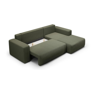 NALA - Canapé d'angle droit convertible 4 places en tissu kaki