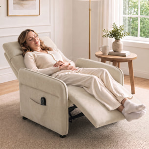 HOMCOM Sillón de Masaje, Sillón Relax Reclinable 135° Manual, Calor Lumbar, Mando a Distancia, Reposapiés, 8 Zonas de Masaje, Reposabrazos Ajustables, Asiento Muelles, Bolsillos, Tapizado Rizo, Beige