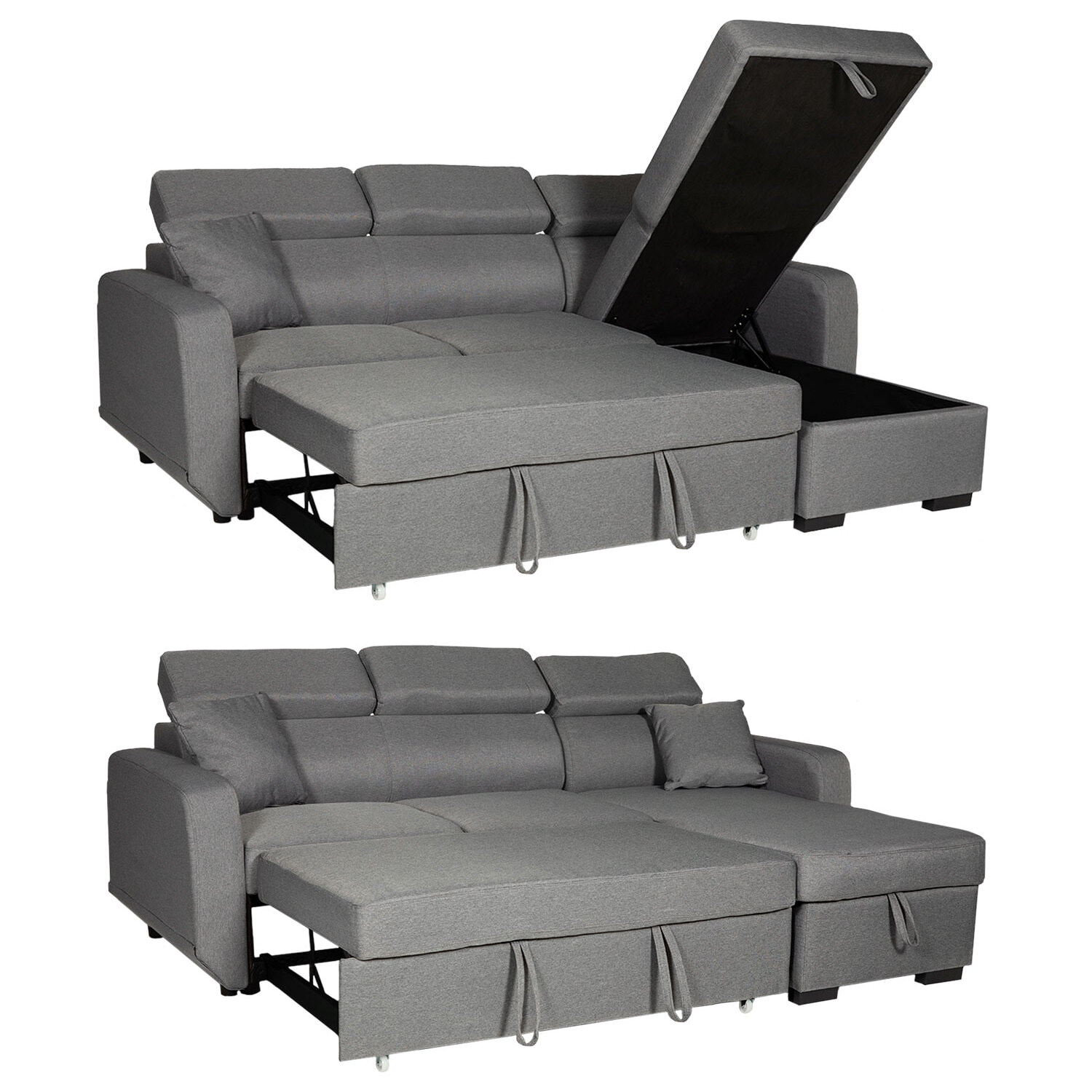 Canapé d'angle convertible WARREN 3 places gris
