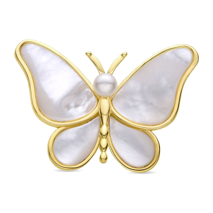 Broche con Madreperla Blanca acabados en oro amarillo de 18K