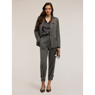 Motivi - Pantaloni gessati lurex con cinturino - Grigio