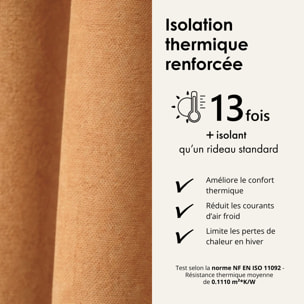 Rideau thermique phonique et semi occultant à galons fronceurs KONFOR - Jaune Ocre