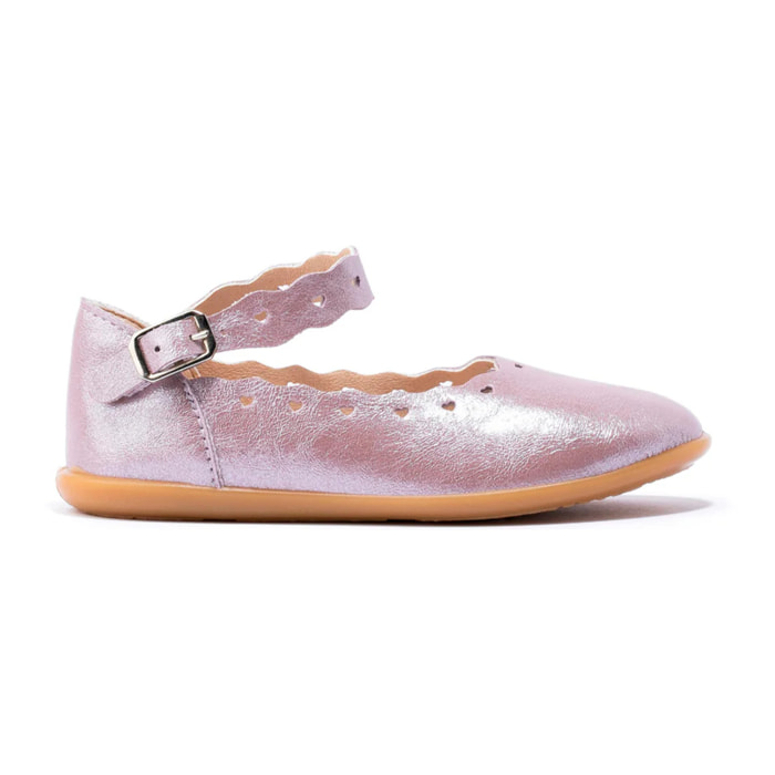 Bailarinas Rosa Metalizado Con Pulsera Ondulada Para Niña
