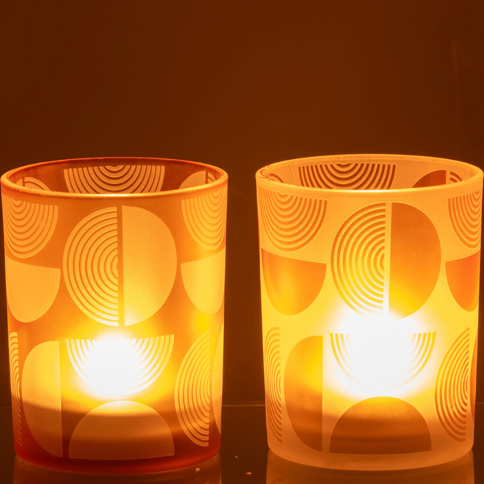J-Line photophore Demi Cercles - verre - orange - medium - 2 pièces