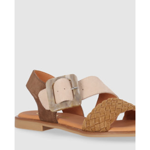 Sandalias de Serraje - Multi-Marron - Tacón: Bajo